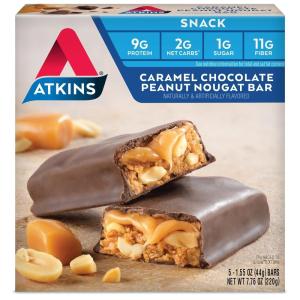 image:imageAtkins Peanutty Overload Snack Bar Protein Snack High in Fiber 2g Sugar 5 CountCaramel Chocolate Peanut Nougat