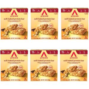 image:imageAtkins Soft Baked High Protein Bars Lemon Poppy Seed Flavor 15g Protein 4g Net Carbs 2g Sugar Keto Snacks Low Sugar Bars High Fiber Snacks 6 pack 4 bars eachVanilla Macadamia Nut
