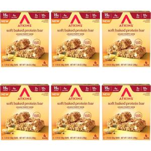 image:imageAtkins Soft Baked High Protein Bars Lemon Poppy Seed Flavor 15g Protein 4g Net Carbs 2g Sugar Keto Snacks Low Sugar Bars High Fiber Snacks 6 pack 4 bars eachLemon Poppyseed
