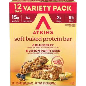 image:imageAtkins Soft Baked High Protein Bars Lemon Poppy Seed Flavor 15g Protein 4g Net Carbs 2g Sugar Keto Snacks Low Sugar Bars High Fiber Snacks 6 pack 4 bars eachBlueberry  Lemon Poppyseed