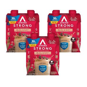 image:imageAtkins Strong High Protein Shake Chocolate Peanut Butter Flavor 30g Protein GLP1 Support Low Carb and Low Sugar Shake Keto Friendly Gluten Free Muscle and Gut Health Support 12 CountCafe Latte