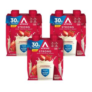 image:imageAtkins Strong High Protein Shake Chocolate Peanut Butter Flavor 30g Protein GLP1 Support Low Carb and Low Sugar Shake Keto Friendly Gluten Free Muscle and Gut Health Support 12 CountStrawberry